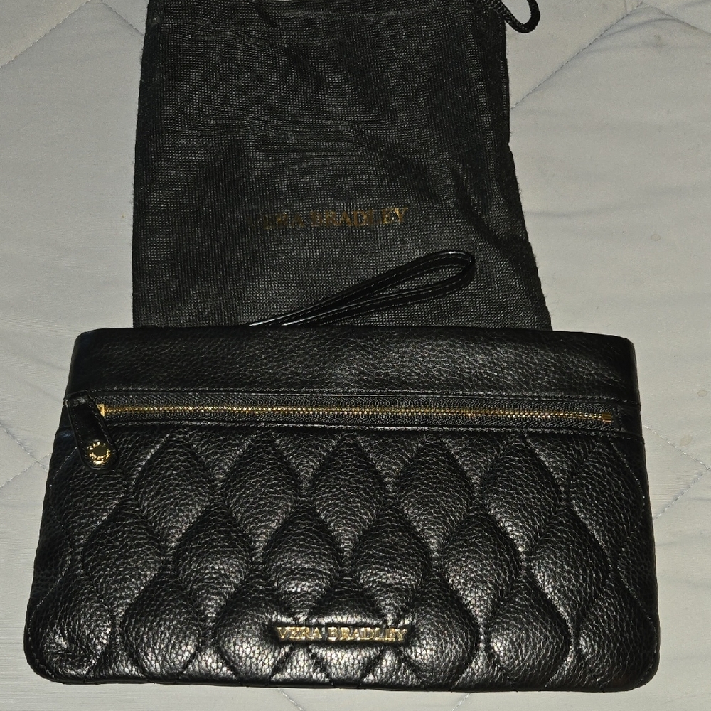 Vera Bradley Quilted Sophie Wristlet in black leather W Dustbag